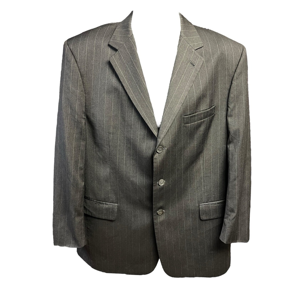 Jos A Bank Jacket 44R Charcoal Grey Pinstripe 3-Button Notched Lapel‎ Business